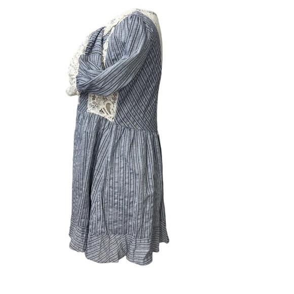 Ryu Boutique Boho Striped Dress Mini Babydoll Lace Insets Size Medium - Picture 7 of 11